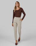 Women’s lightweight scoop neck baselayer top in cocoa color with soft stretch fabric from The Zayaan

