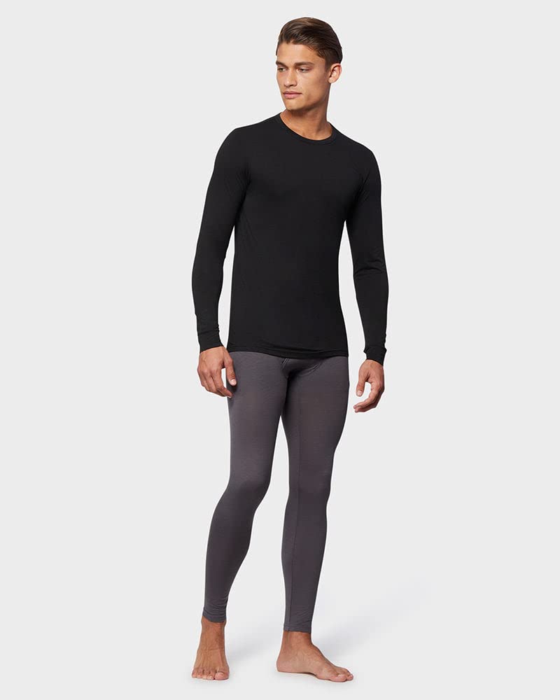 Men’s lightweight baselayer crew top in black with moisture-wicking, fitted thermal fabric by The Zayaan
