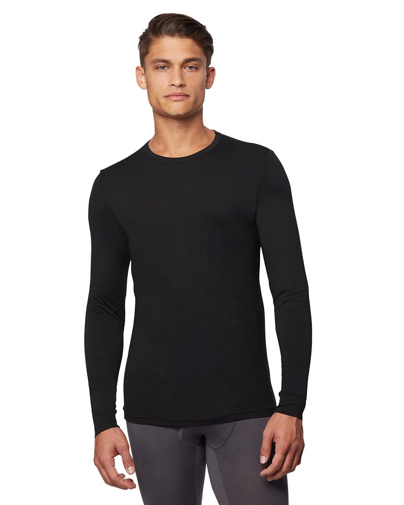 Men’s lightweight baselayer crew top in black with moisture-wicking, fitted thermal fabric by The Zayaan
