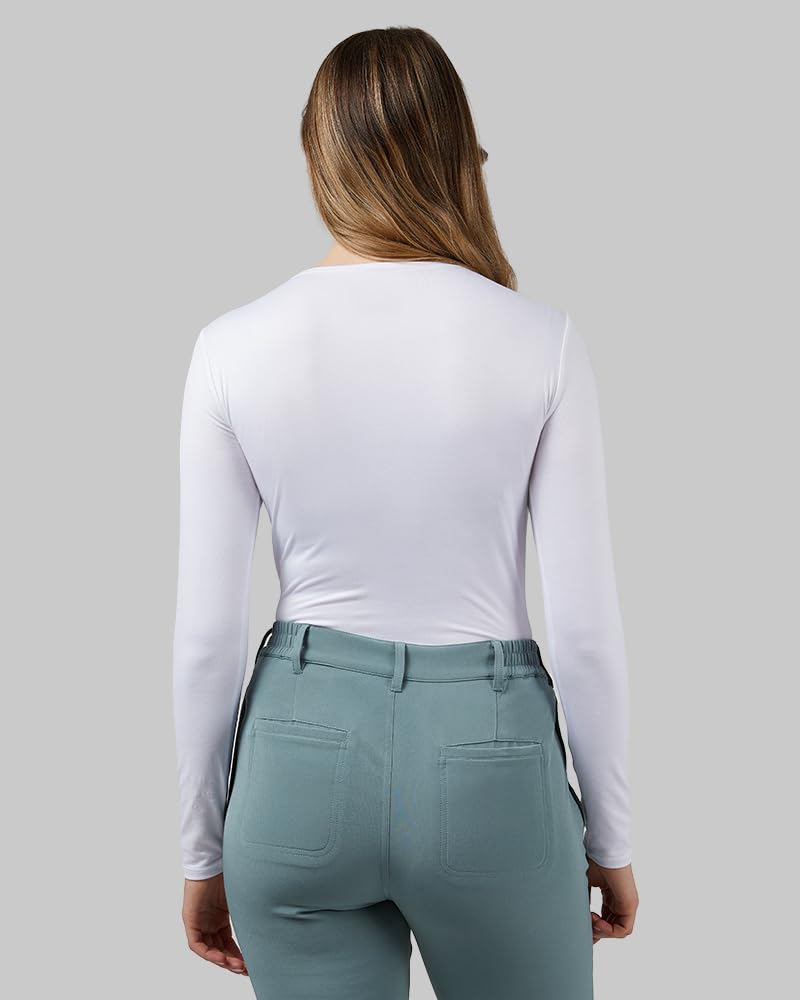 Women’s lightweight scoop neck baselayer top in white with soft breathable stretch fabric from The Zayaan
