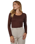 Women’s lightweight scoop neck baselayer top in cocoa color with soft stretch fabric from The Zayaan
