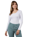 Women’s lightweight scoop neck baselayer top in white with soft breathable stretch fabric from The Zayaan
