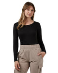 Women’s lightweight scoop neck baselayer top in black with moisture-wicking stretch fabric from The Zayaan
