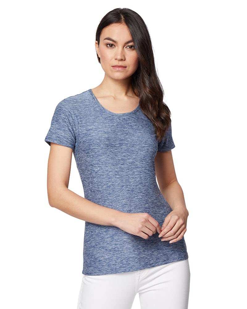 Women’s cool fitted t-shirt in xenon blue space dye with lightweight, moisture-wicking fabric by The Zayaan
