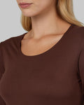 Women’s lightweight scoop neck baselayer top in cocoa color with soft stretch fabric from The Zayaan
