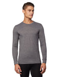 Men’s lightweight baselayer crew top in charcoal heather with breathable, thermal stretch fabric by The Zayaan
