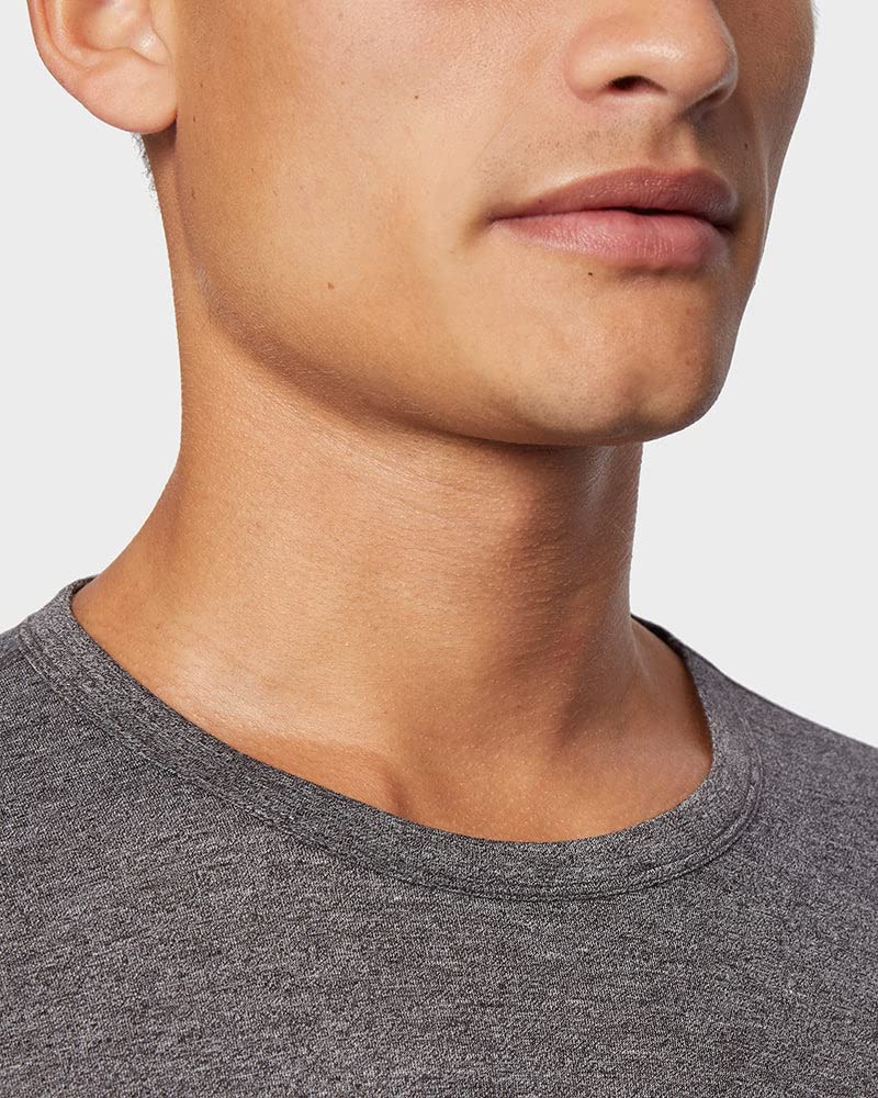 Men’s lightweight baselayer crew top in charcoal heather with breathable, thermal stretch fabric by The Zayaan
