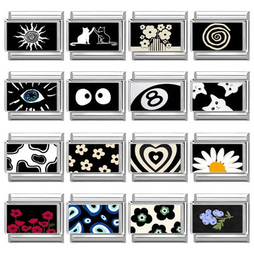 2025 New Black Series NO.8 Ball Eyes Flower Cat Italian Links Charm Fit 9mm Stainless Steel Gift Modular Bracelet Jewelry Making