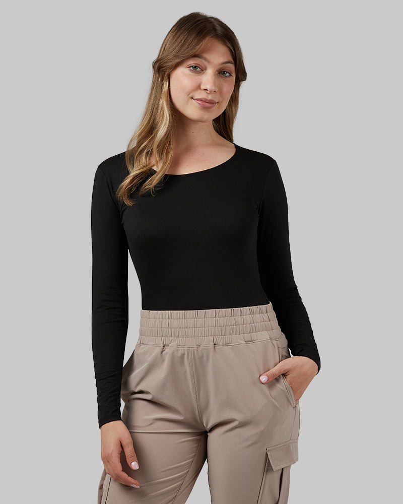 Lightweight Scoop Baselayer Top breathable knit with 4-way stretch-Black