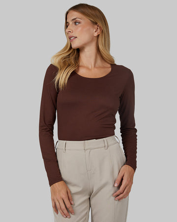Lightweight Scoop Baselayer Top breathable knit with 4-way stretch-Cocoa