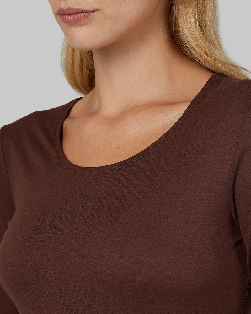 Lightweight Scoop Baselayer Top breathable knit with 4-way stretch-Cocoa
