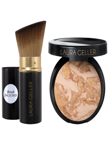 the zayaan -Laura Geller bronzer with brush on a white background